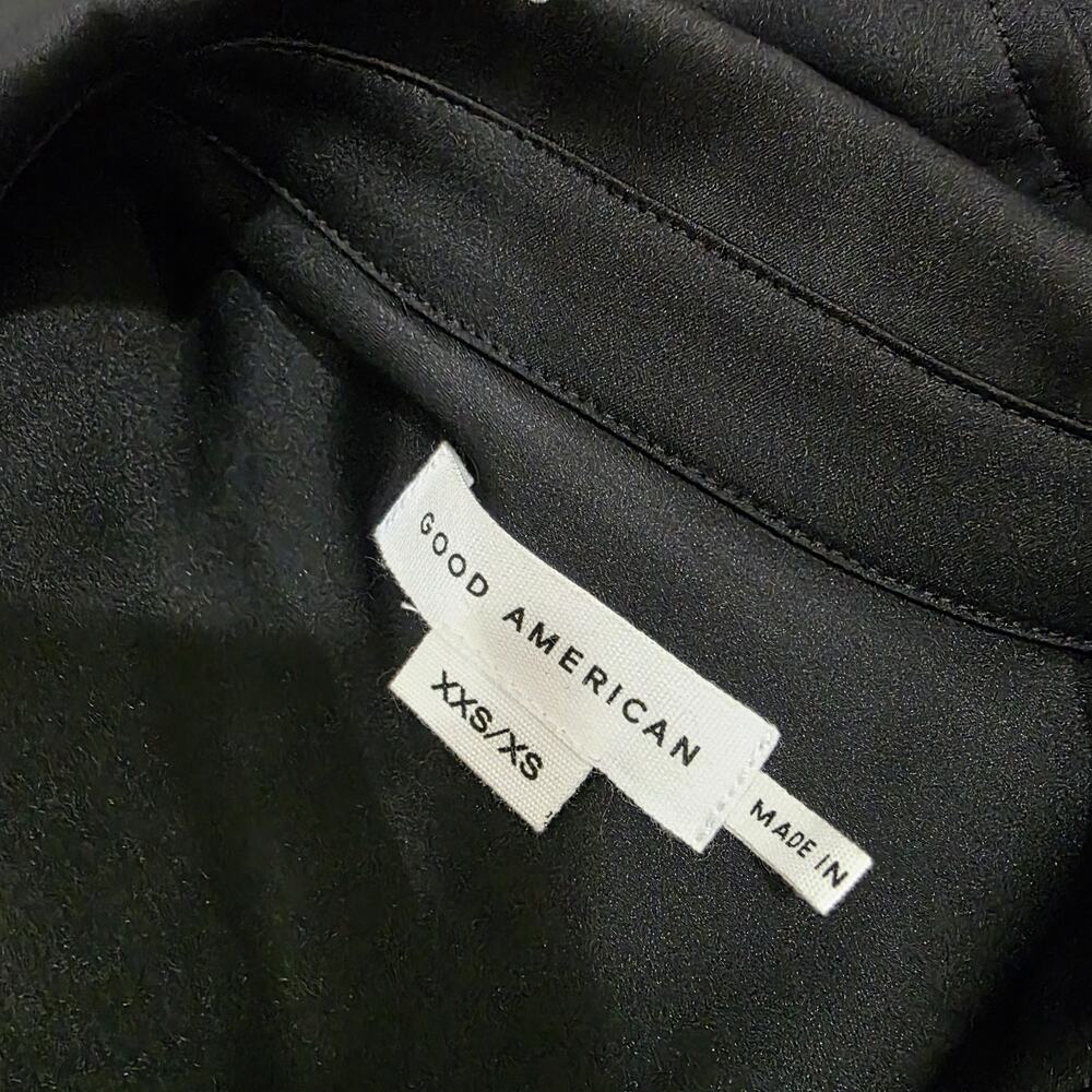 Good American Black Rhinestone Button Satin Oversized Shirt Size XXS/XS $159 - Picture 4 of 7